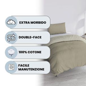 PARURE COPRIPIUMINO NATURAL COLOR PIAZZA E MEZZA - 100% COTONE MADE IN ITALY