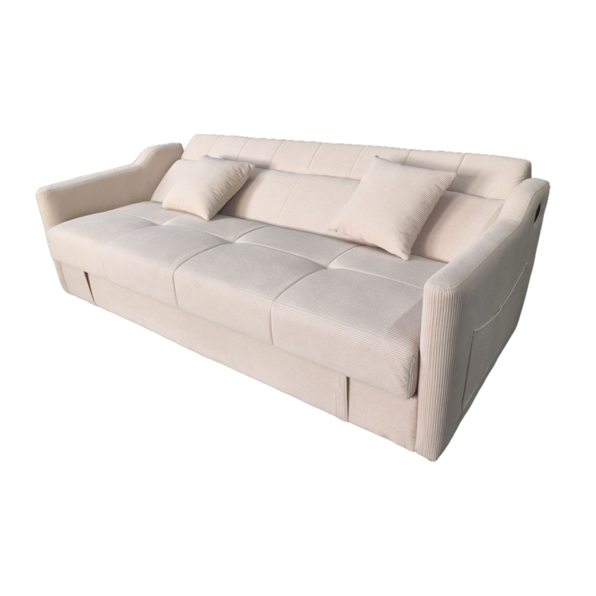 BAKAR Canapé convertible avec coffre en velours cotelé beige 3 places