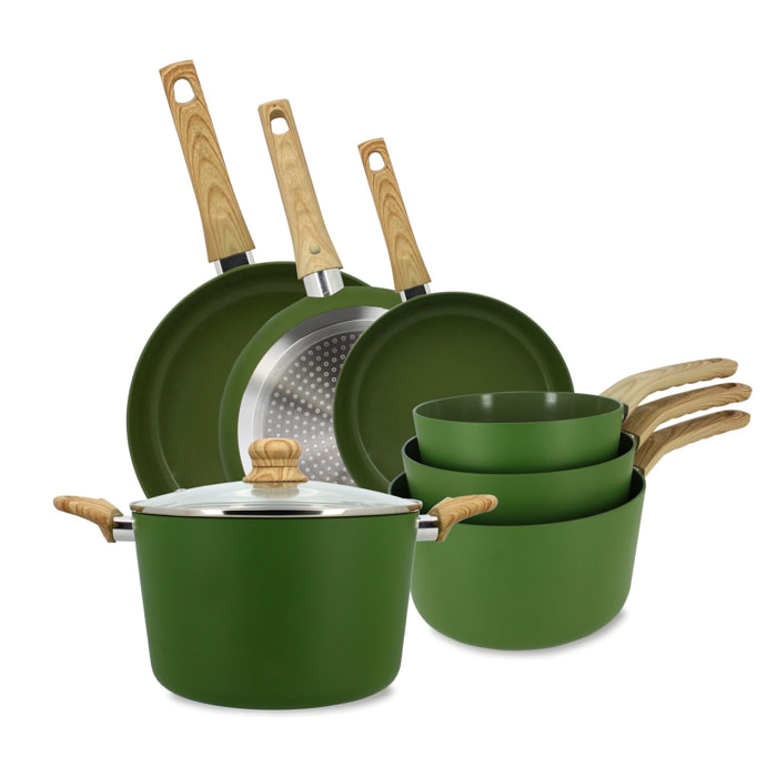 Batterie de cuisine 7 pièces en céramique olive - tous feux KAKI