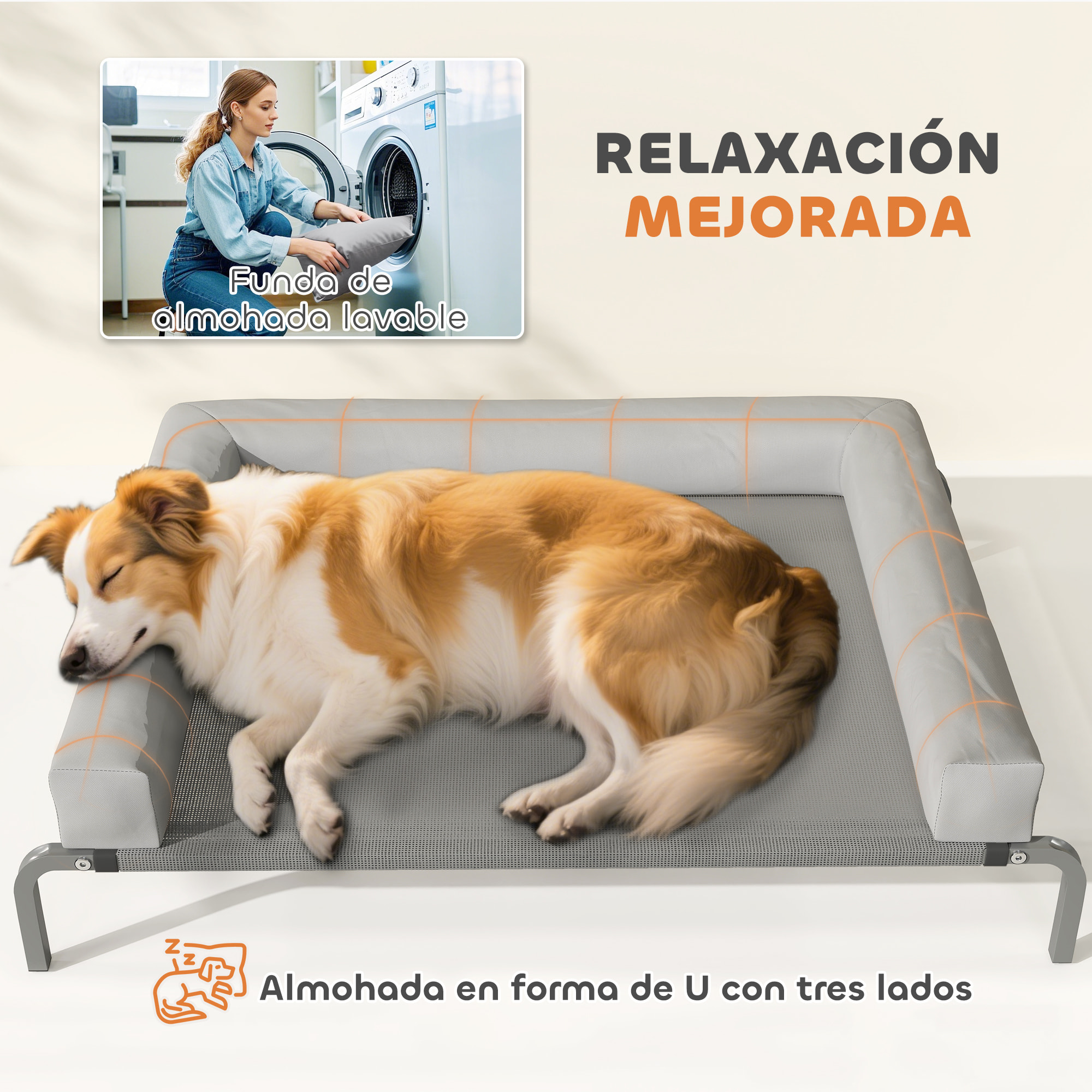 Cama Elevada para Perros Refrescante con Refuerzos Extraíbles Cama Elevada para Perros Medianos Portátil con Malla Transpirable Marco de Acero para Interior Exterior 110x75x30 cm Gris Claro