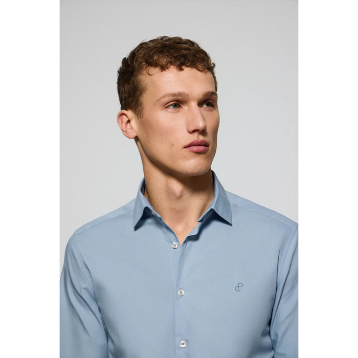Camicia in popeline celeste con monogramma ricamato