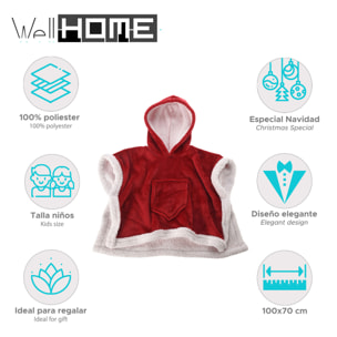 Poncho de navidad para niños rojo con ribete blanco