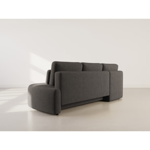 Mahina - canapé d'angle gauche 4 places convertible avec coffre en velours côtelé - Gris foncé