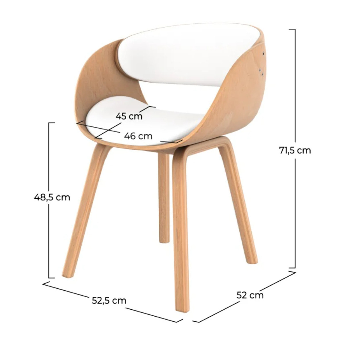 Chaise en bois clair et PU blanc - Adelmar