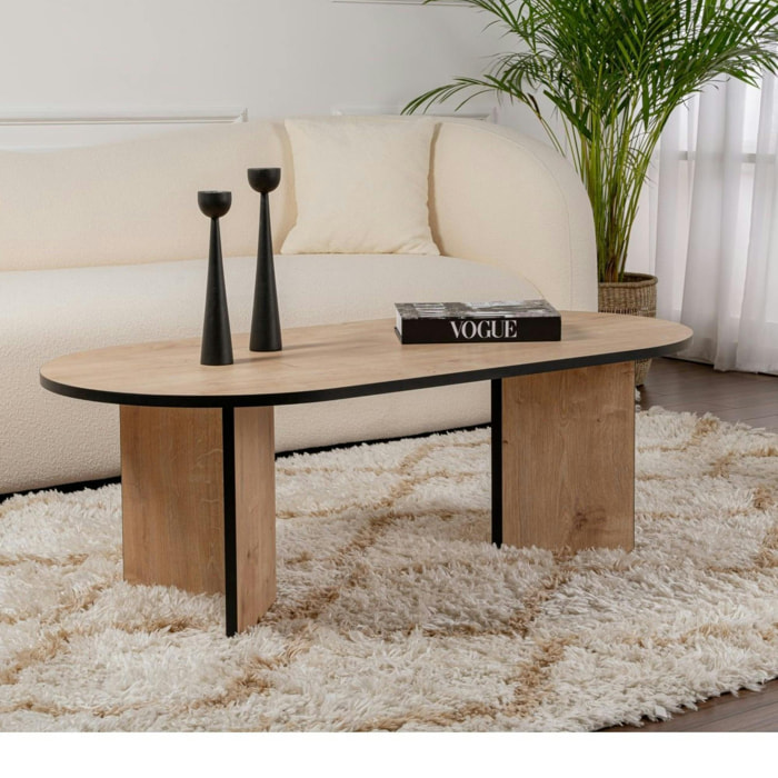 Table basse ovale effet bois & fini noir - pieds en V MARFA
