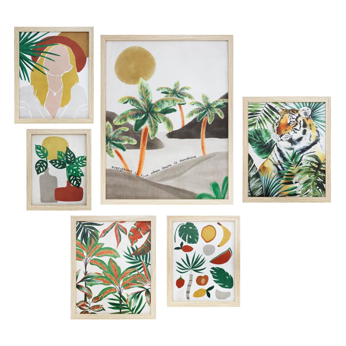 Set 6 cuadros Paradise poliéster multicolor 50x40x3-30x25x3-20x25x3 cm