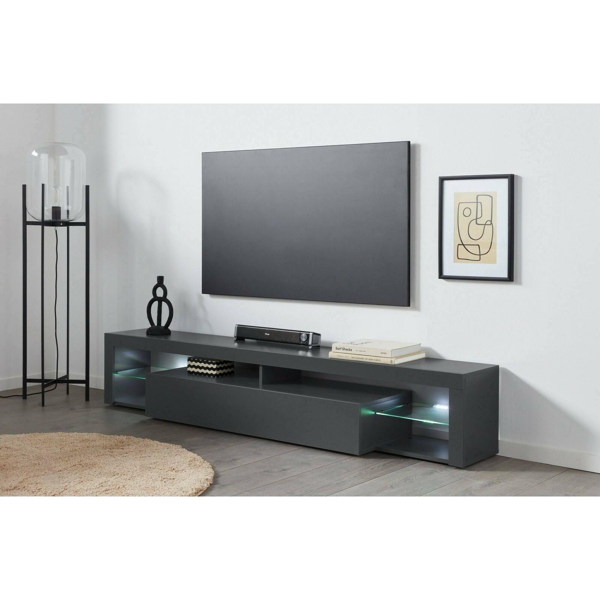 Mobile porta TV Dcolombin, Base porta TV, Credenza bassa da soggiorno a 1 anta, 100% Made in Italy, 200x40h35 cm, Antracite