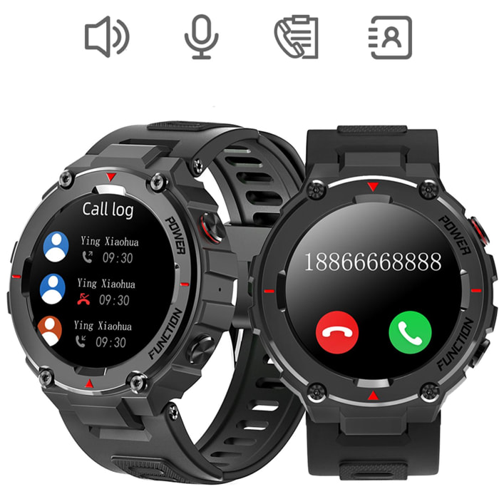 Smartwatch F26 outdoor. Sumergible 30 m, resistencia a temperaturas extremas. Reproductor musical y memoria interna, 10 modos deportivos.