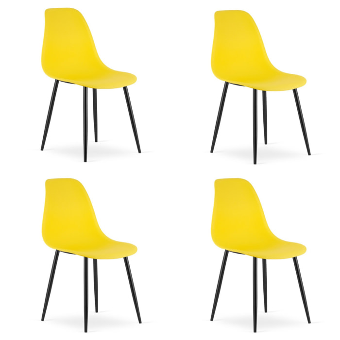 Set di 4 Sedie WAT Scandinave Gialle con Gambe Nere