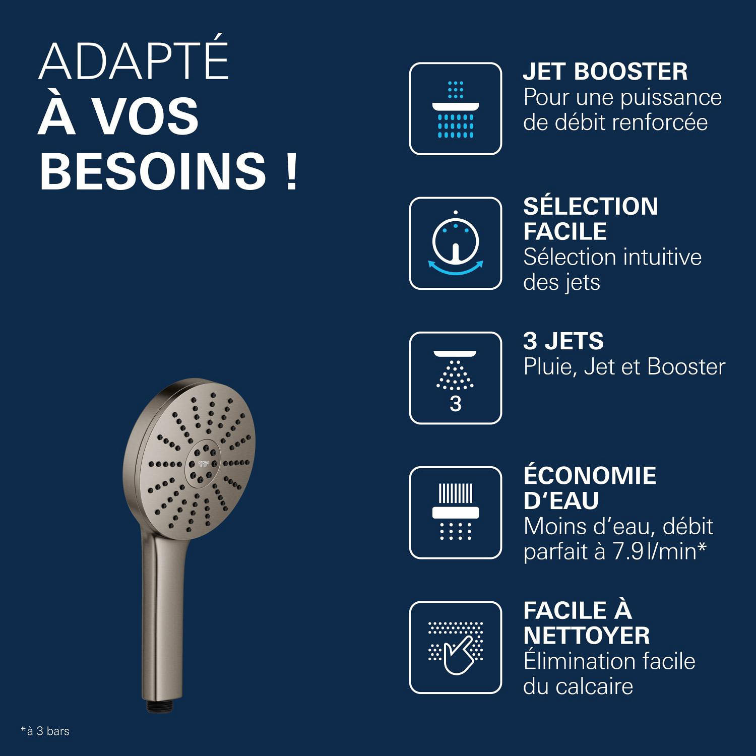 Douchette 3 jets - Hard Graphite brossé