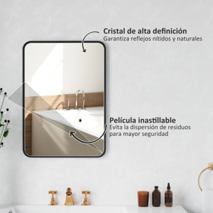 Espejo de Baño 50x70 cm Espejo Rectangular Espejo de Pared con Marco de Metal Vertical u Horizontal para Recibidor Sala de Estar Negro