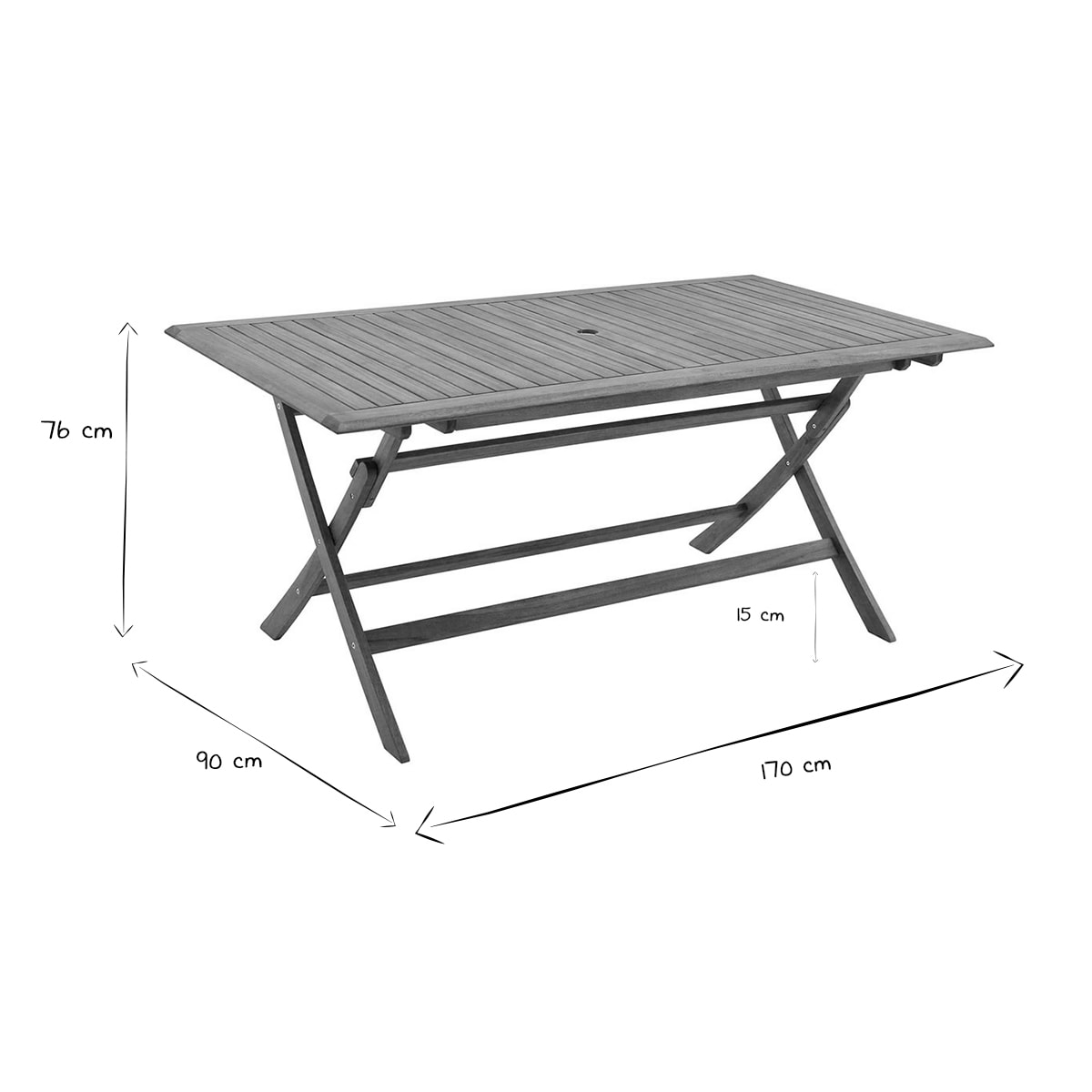 Table de jardin pliante rectangulaire en bois massif L170 cm SANTIAGO