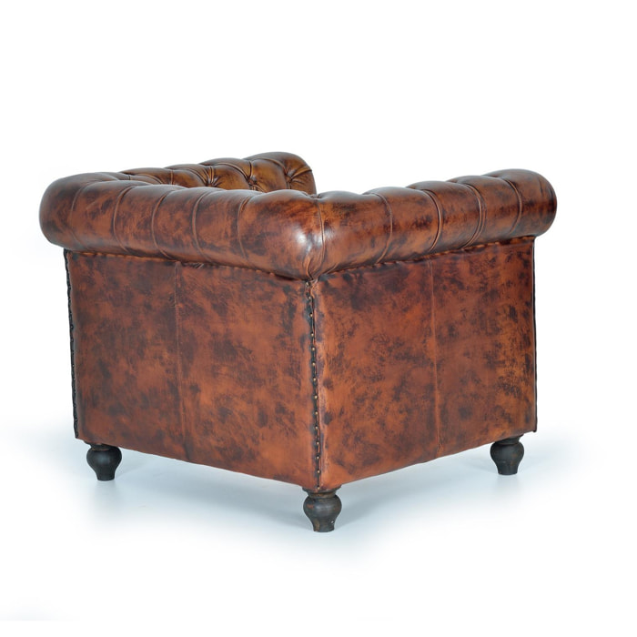 Sillón de Piel de Búfalo 96 Cm Estilo Chester