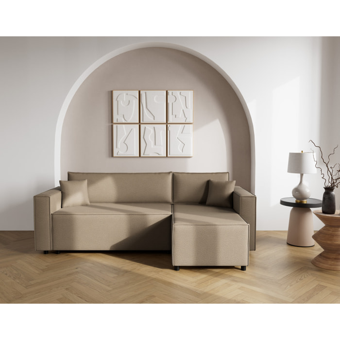 Jonas - canapé d'angle réversible 4 places convertible avec coffre en tissu texturé - Taupe