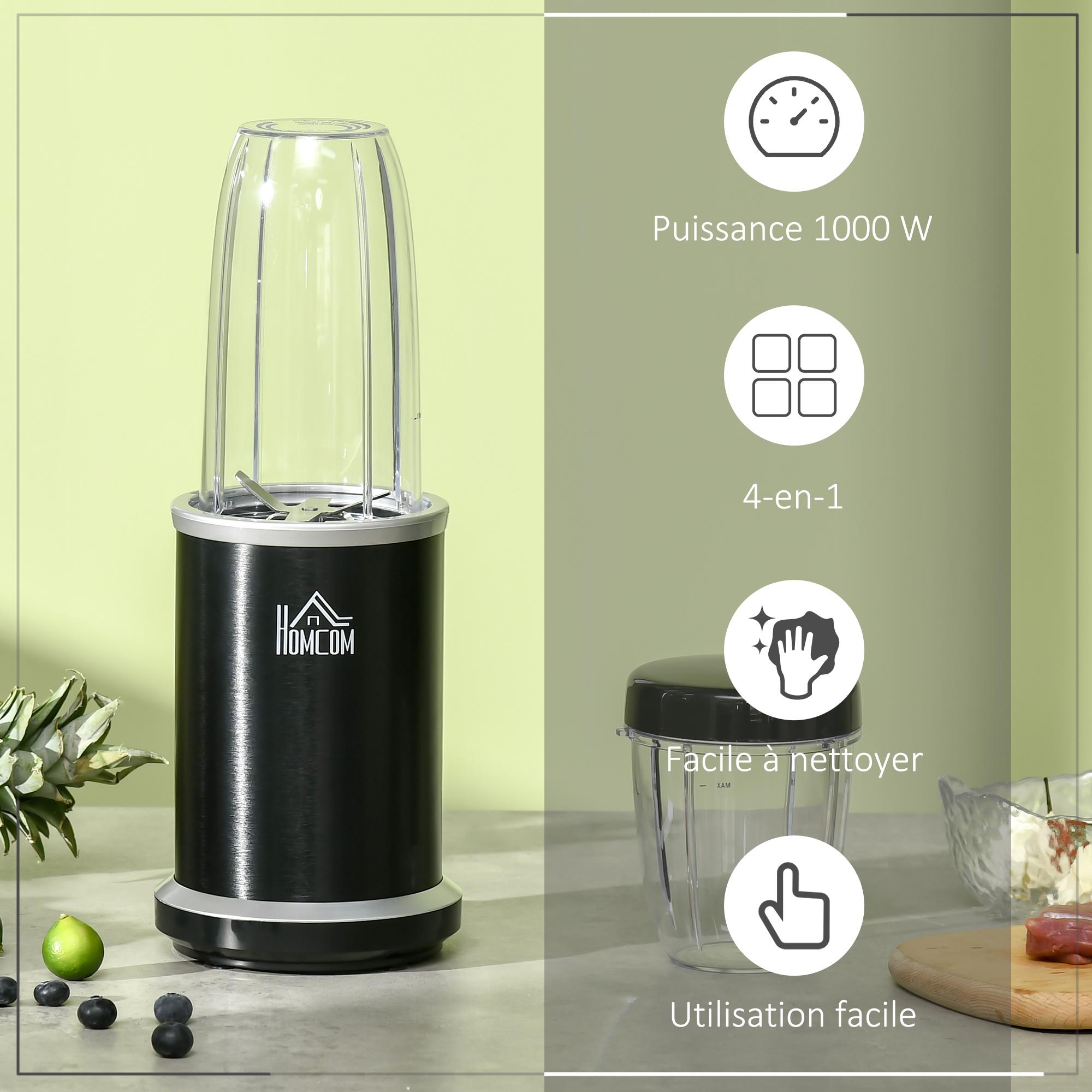 Blender 1000 W - 4 modes - 2 bols 700 ml et 350 ml - système verrouillage sécurité - nettoyage facile - alu. tritan noir