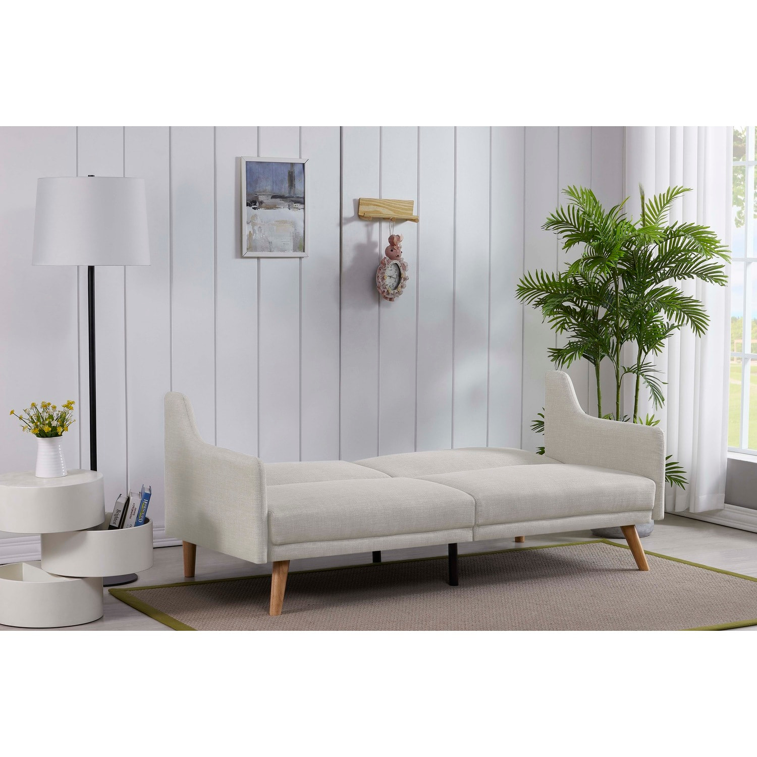 Canapé scandinave convertible 3 places en tissu gris clair ROUEN