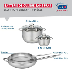 Ensemble de 2 Poêles de cuisson 24 et 32 cm et 2 faitouts 12 et 20 cm Elo Profi Brillant