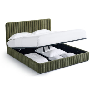 Lit coffre adulte avec tête de lit capitonnée en tissu chenille - ALTO