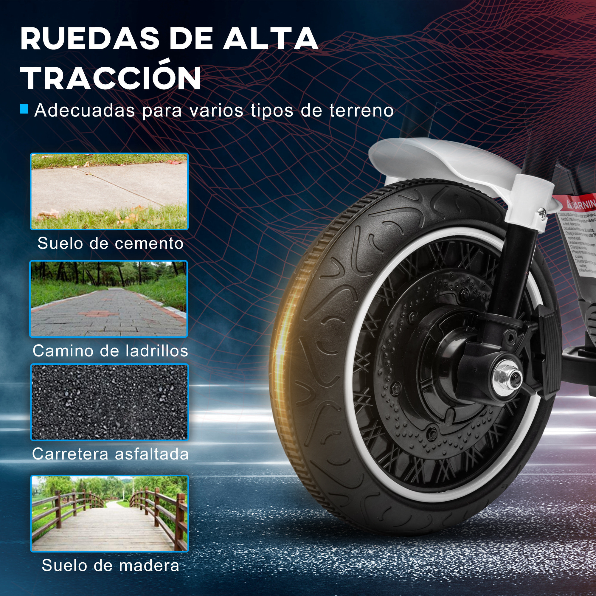 Moto Eléctrica para Niños de 18-36 Meses, Moto Eléctrica Infantil con Batería 6V, Faro y Ruedas Auxiliares Desmontables, Carga 25 kg, Blanco