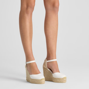 Alpargata de cuña 8 cm en lona de algodón con talonera trenzada y pulsera al tobillo