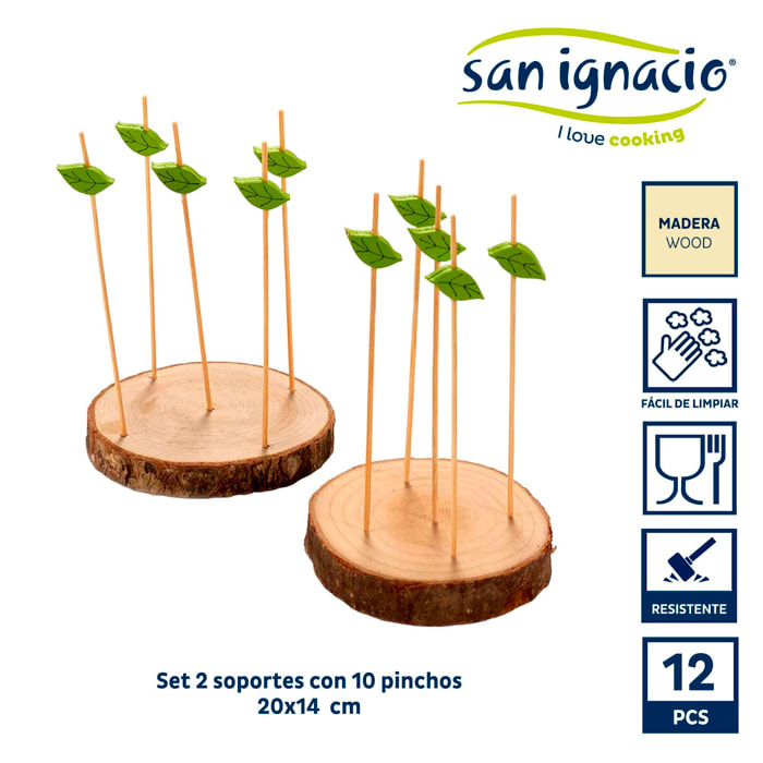 Set 2 soportes tronco madera 10 pincho colección kinvara