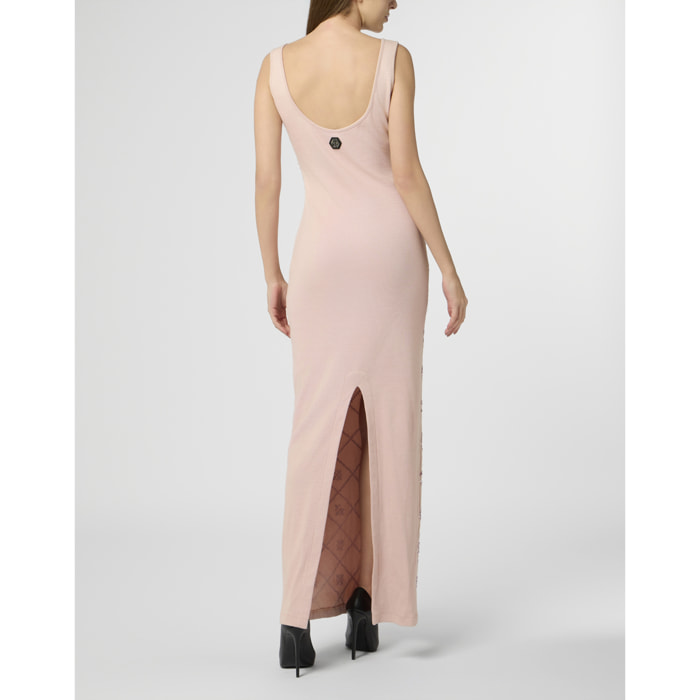PHILIPP PLEIN Long Tank Dress Rhomb Flowers Strass