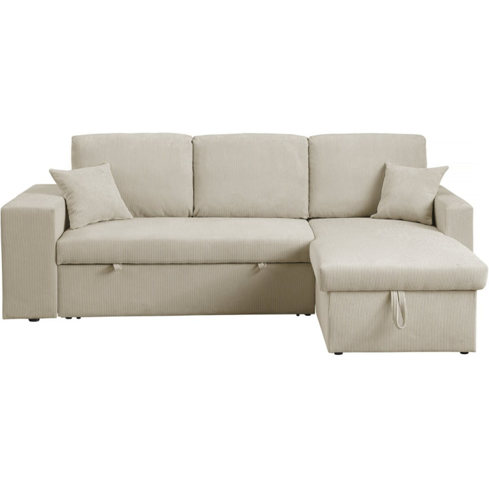 Canapé d'angle en velours côtelé convertible/réversible "Axel" - 3 places - Beige