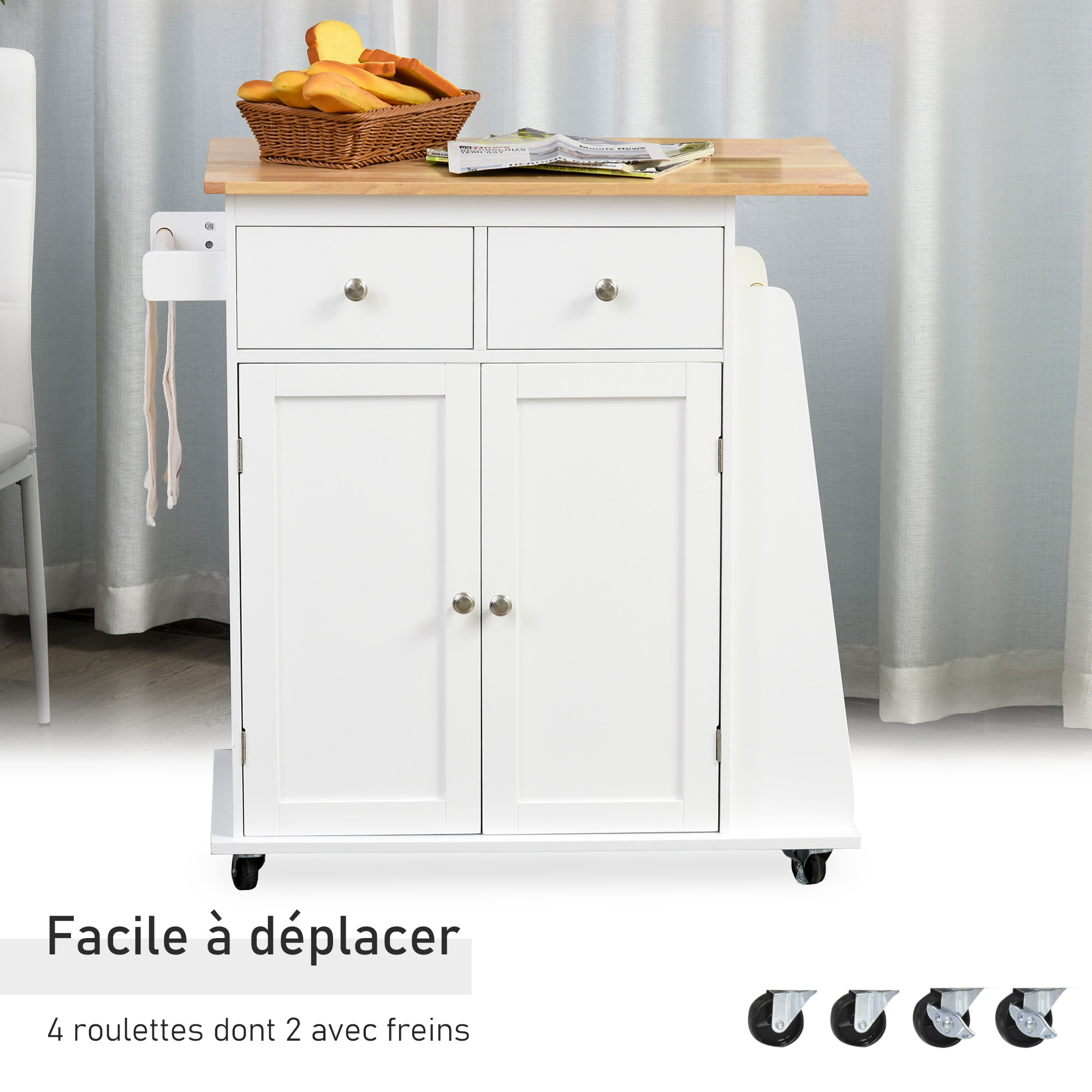 Desserte de cuisine multi rangements MDF hévéa