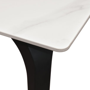 Tavolo ALERIA in ceramica, effetto marmo bianco e gambe in metallo verniciato nero, fisso 140x80x76 cm