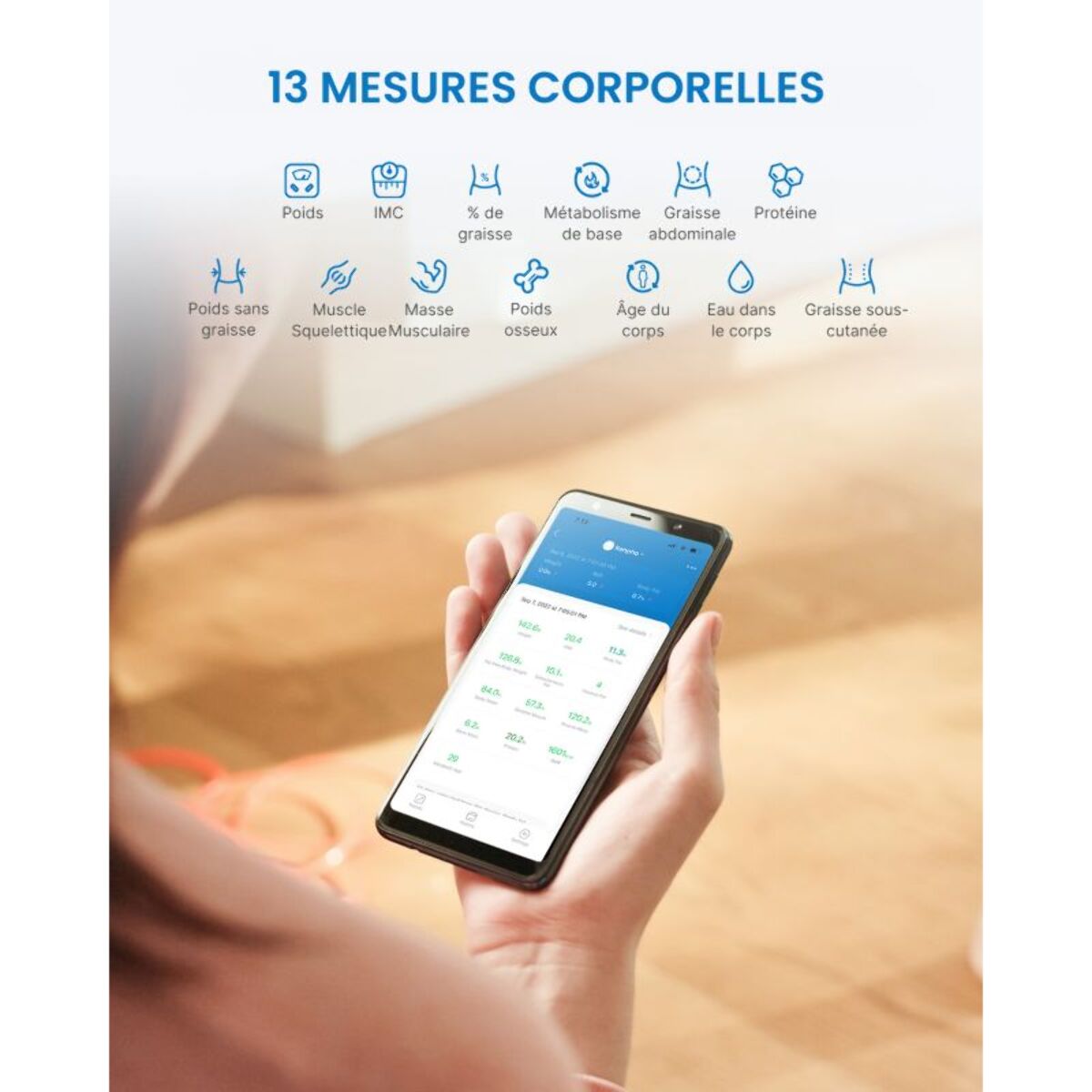 Pèse personne connecté RENPHO Elis Solar 2 A020 connecté, impédancemètre, 13 mesures corporelles - Recharge solaire