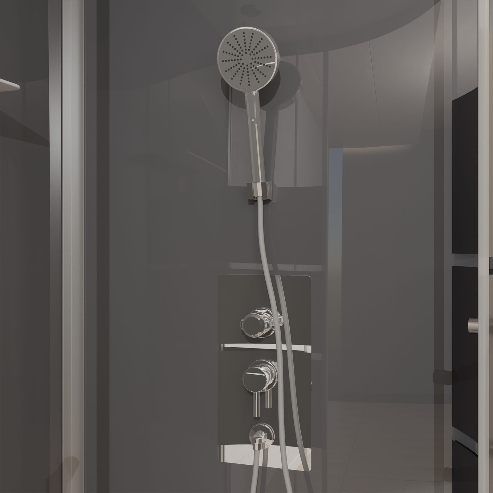 Cabine de douche 1/4 de cercle 90x90x215cm avec bande depolie - SILVERY STRIPE ROUND