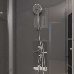 Cabine de douche 1/4 de cercle 90x90x215cm avec bande depolie - SILVERY STRIPE ROUND