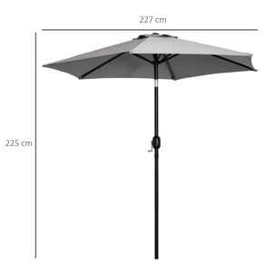 Parasol hexagonal inclinable dim. Ø 2,3 x 2,16H m métal polyester haute densité gris