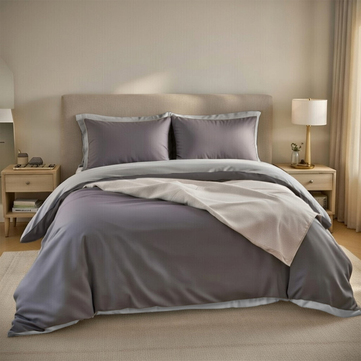 Housse de couette réversible en 100% percale de coton - Gris