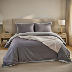 Housse de couette réversible en 100% percale de coton - Gris