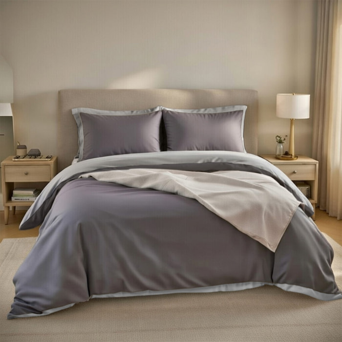 Housse de couette réversible en 100% percale de coton - Gris
