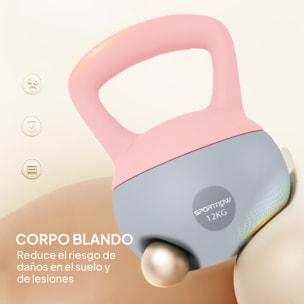 Pesa Rusa 12 kg, Soft Kettlebell Relleno de Arena Metálica y Mango Antideslizante, para Entrenamiento Culturismo en Casa, Gimnasio, Rosa Palo y Gris