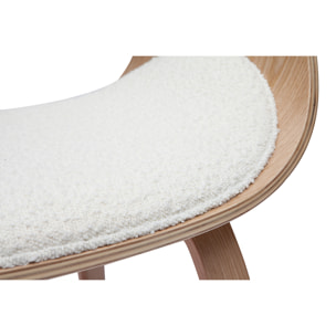 Chaise design en tissu effet laine bouclée blanc et bois clair BENT