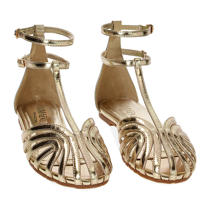 Ballerine T-bar oro in laminato