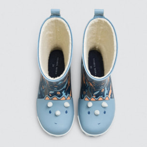 Stivali da pioggia per bambini con interno in pelle di pecora e stampa 3D di dinosauri