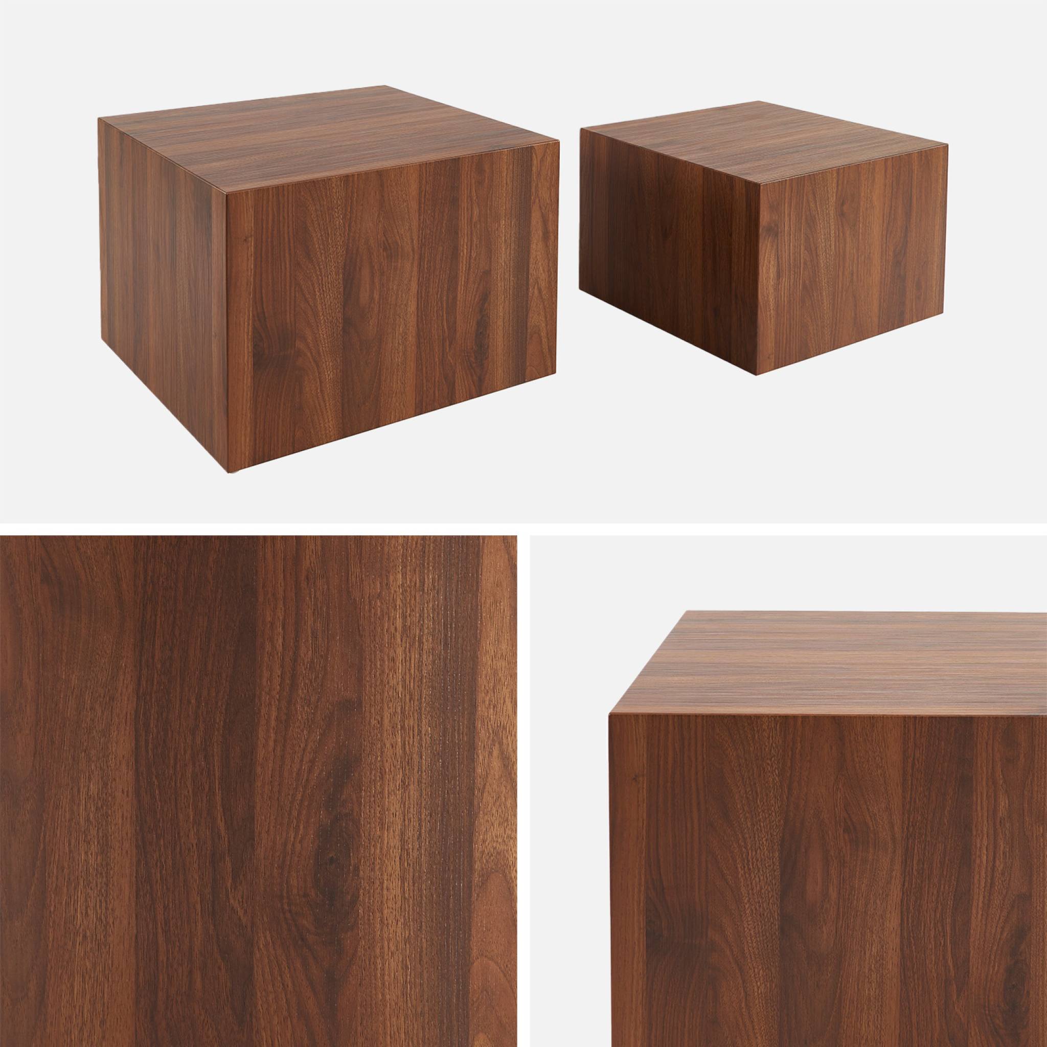 Lot de 2 tables basses rondes effet noyer. Ø58 x H 40cm / Ø50 x H 33cm SYLVA