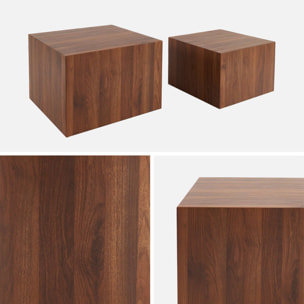 Lot de 2 tables basses rondes effet noyer. Ø58 x H 40cm / Ø50 x H 33cm SYLVA