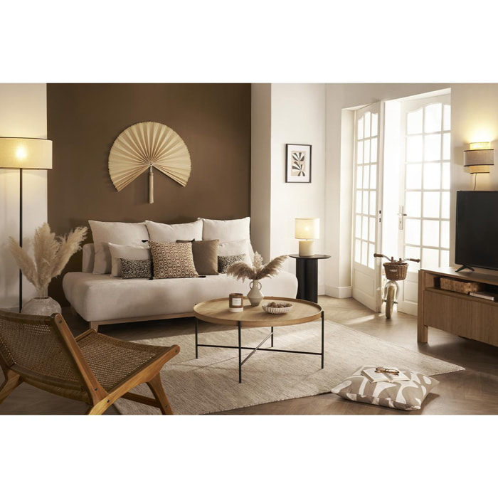 Lampe à poser en céramique taupe mat et abat-jour en lin naturel TIGA