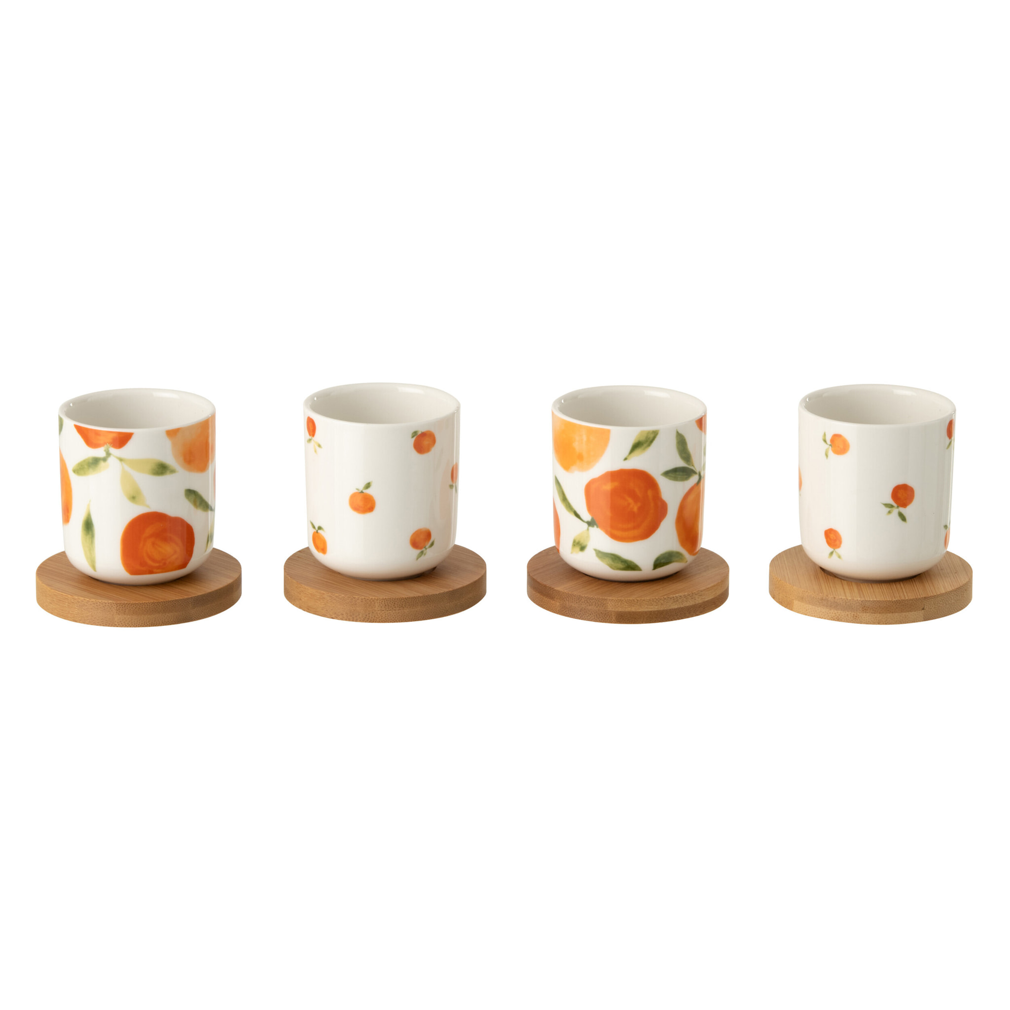 J-Line Tasse Orange - céramique - blanc/orange - set de 4