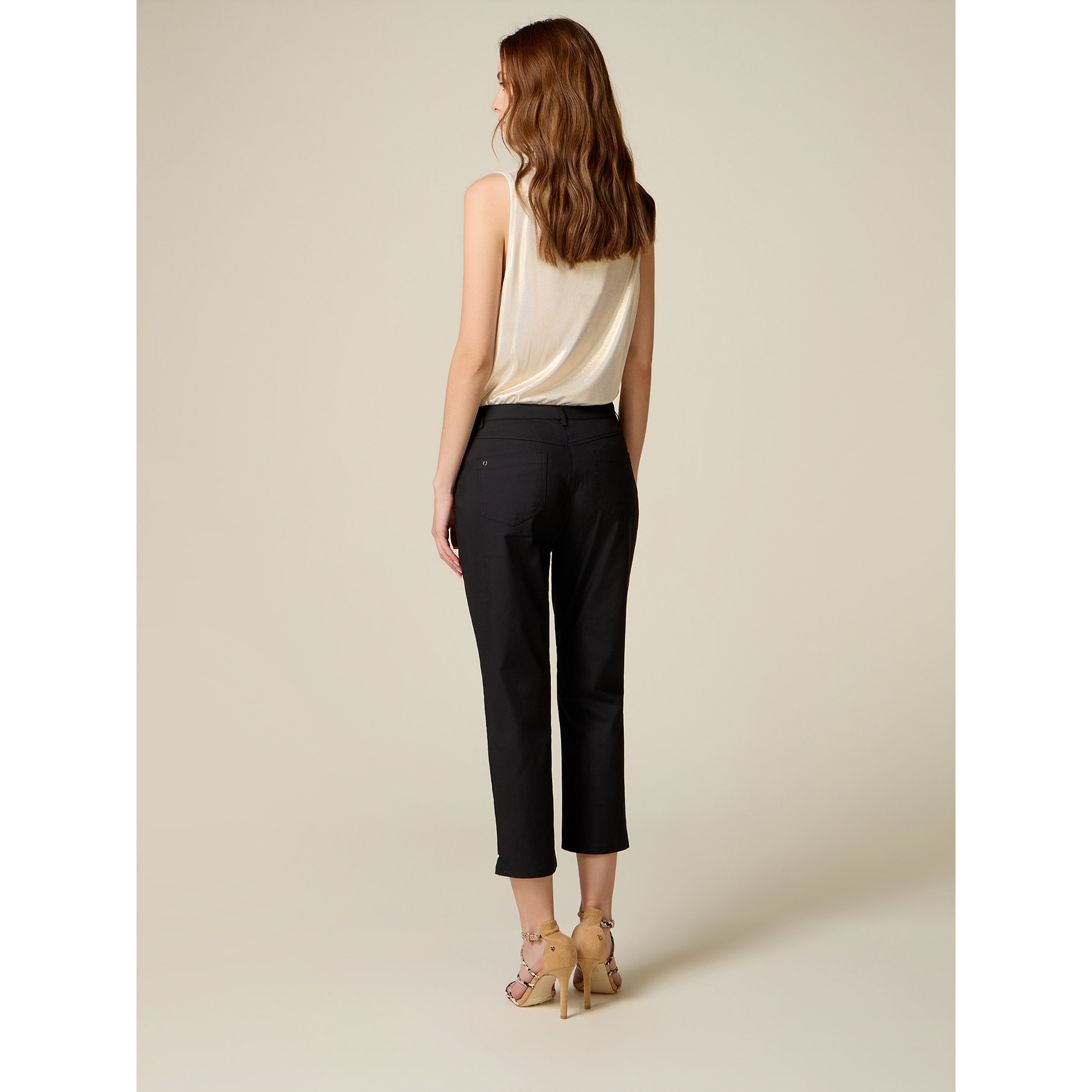 Oltre - Pantalones capri mezcla de algodón - Negro