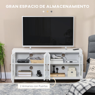 Mueble TV de Salón Mesa para Televisores de hasta 58" con 4 Puertas de Vidrio Templado Estantes Ajustables y 4 Orificios para Cables para Dormitorio 130x35x60 cm Blanco