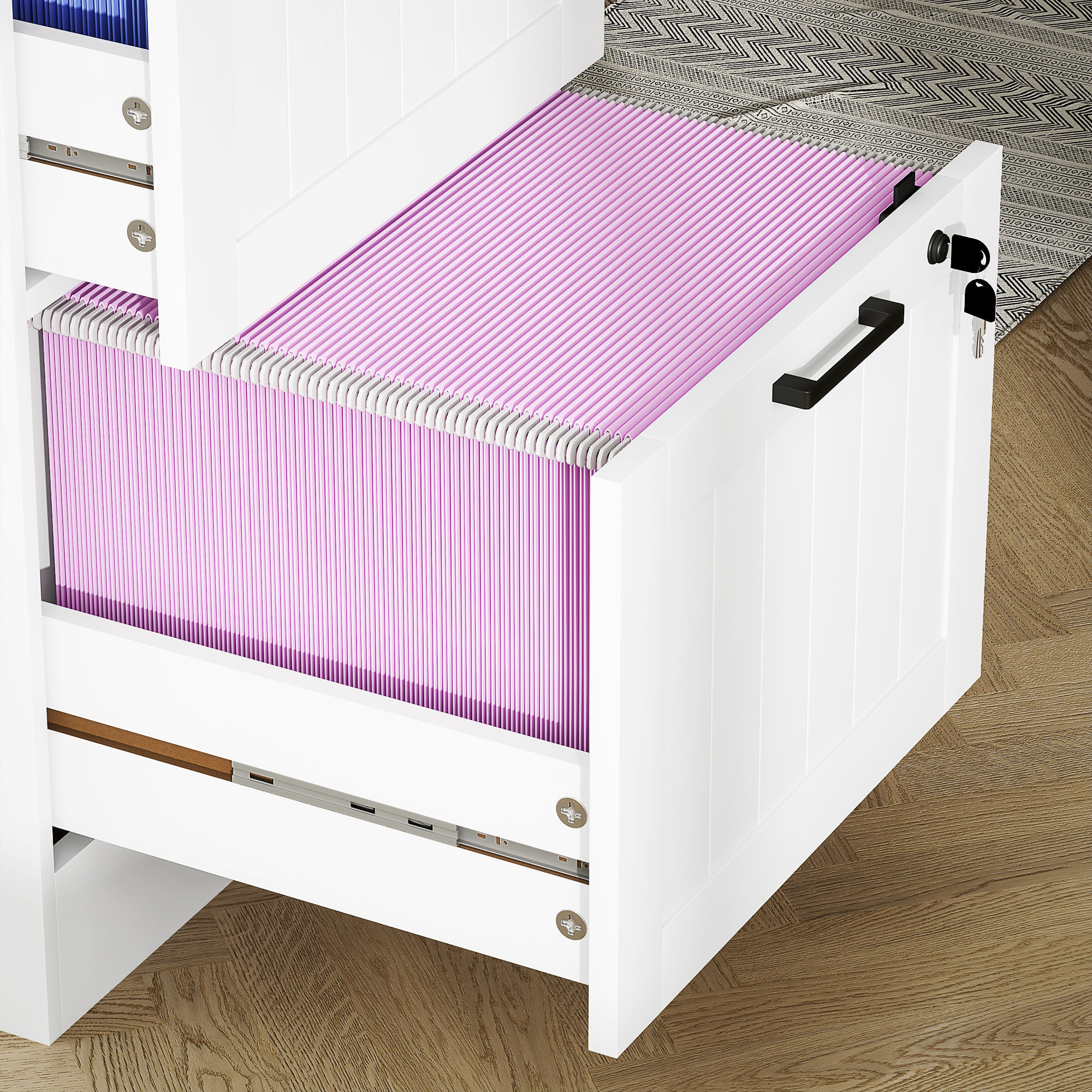 Caisson bureau 2 tiroirs verrouillables dossiers suspendus dim. 40x40x71cm MDF blanc
