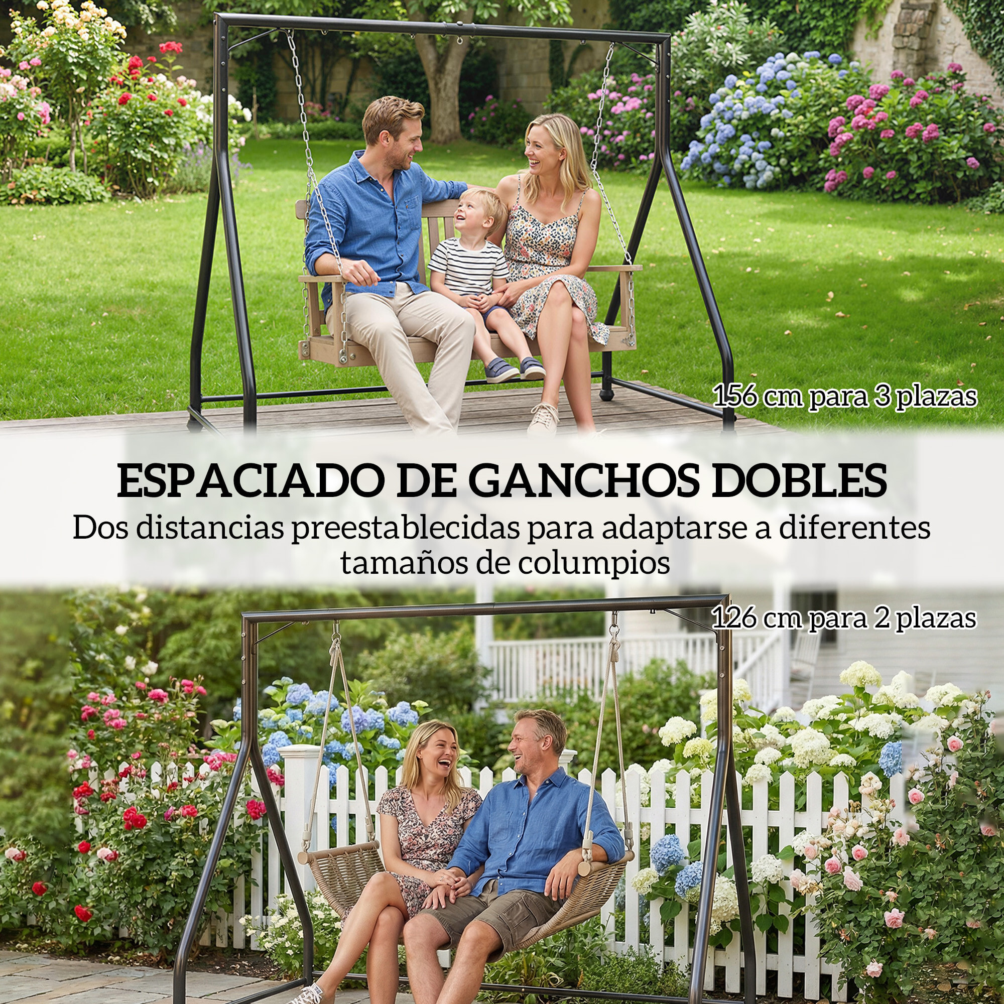 Soporte para Columpio de Acero Estructura de Columpio de 2 y 3 Asientos o Cesta Colgante Resistente con Patas en Forma de A Carga 360 kg para Jardín Parque Patio Porche 210x117x175 cm Negro