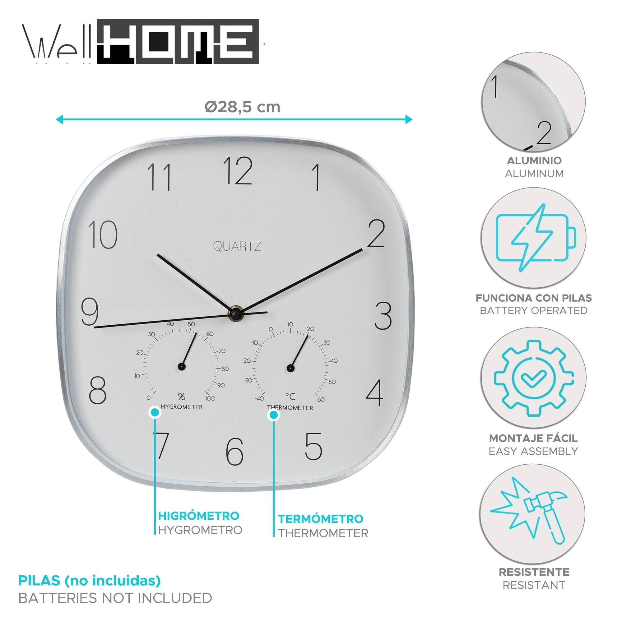 Well home reloj de pared marco plateado ø28,5x4cm