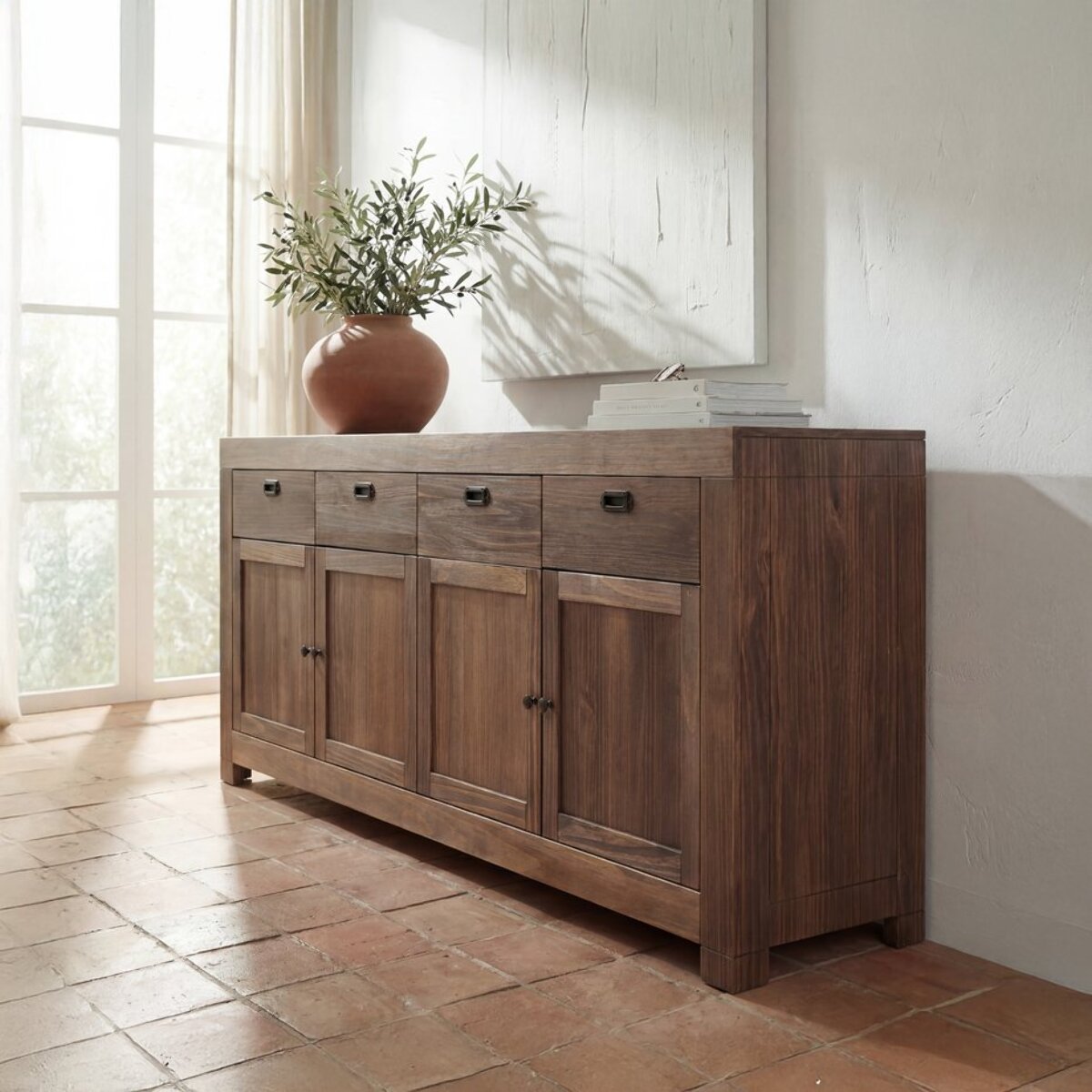 Buffet Nador -bois massif d'araucaria-couleur kokoa 200 x 85 x 45 cm